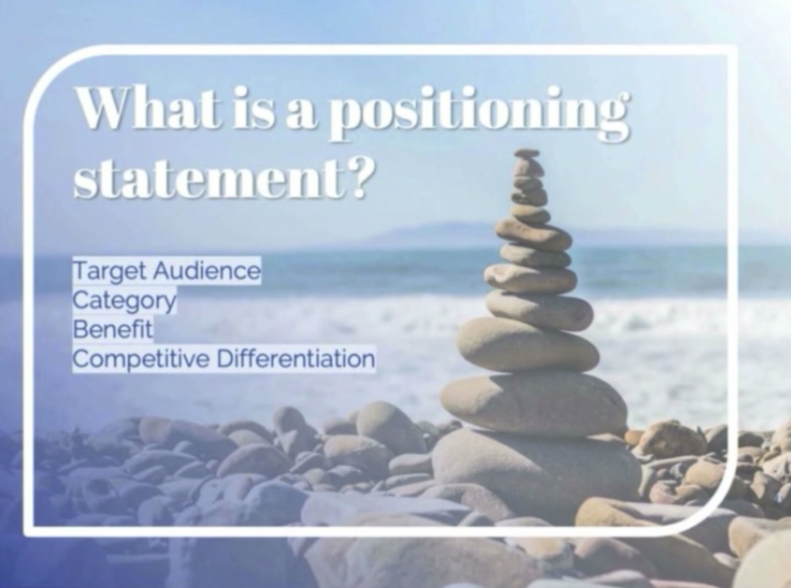 A positioning statement defines a Target Audience, Category, Benefit, and Differentiation